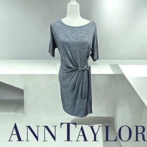 Ann Taylor elbow Sleeve dress marbled blue & black. Tie Waist. Medium